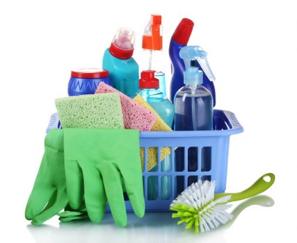 Safety-focused carpet cleaning work area with managed cables and wet floor